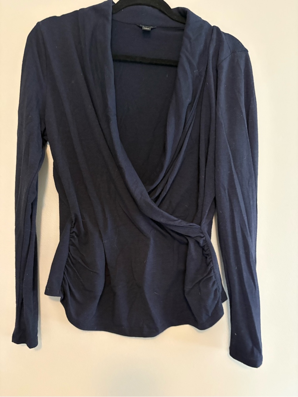 Ann Taylor Women's Navy Wrap-Style Long Sleeve Top